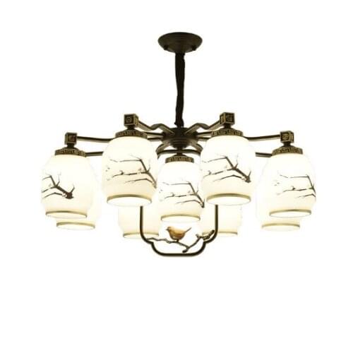 Retro chandelier living room lamp modern minimalist led dining room lamp bedroom study Chinese style atmospheric ceiling lamp