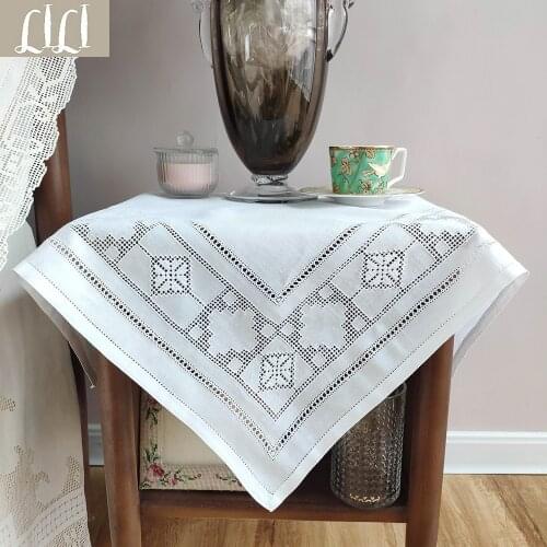 Hand Drawnwork 100% Linen White Exquisite And Beautiful Tablecloth