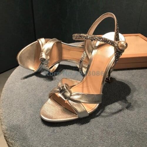 Sliver Crystal Thin High Heel Sandals Elegant Cross Strap Butterfly knot Women Shoes Bling Bling Sequined Shoes