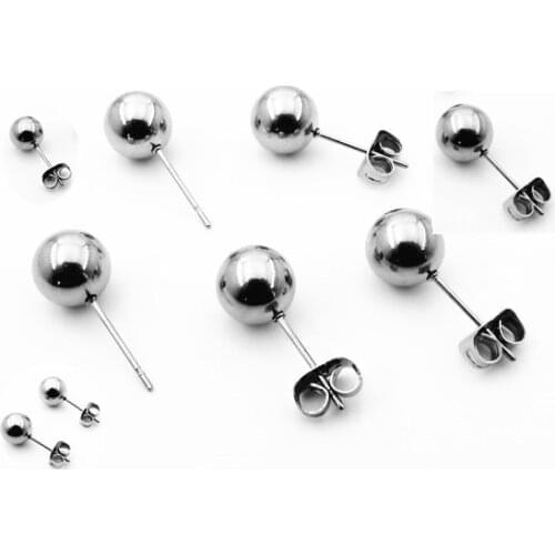 3/4/5/6/7/8mm 316L Stainless Steel Ball Stud Earring Pins Needle Post DIY Jewelry Accessories