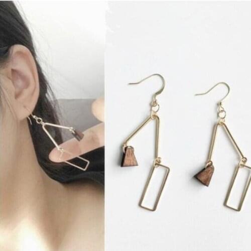 Ex376 European Fashion Vintage simple alloy geometric rectangular open triangle earrings trend Womens Jewelry Accessories
