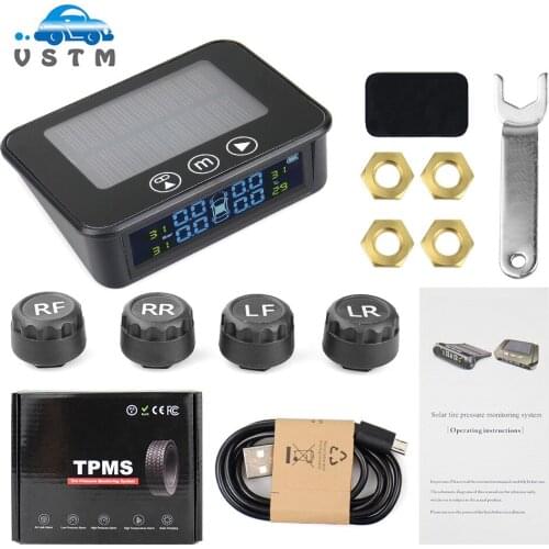 Auto Tire Pressure Monitor Systems Car Solar Tpms Security Alarm Warning Temperature Pressure Monitoring Bar Psi