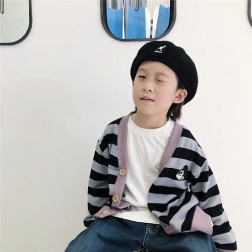 Cartoon Mickey Baby Boy Girl Sweater Coat Striped Knitted Cardigan For Kids Children Jacket