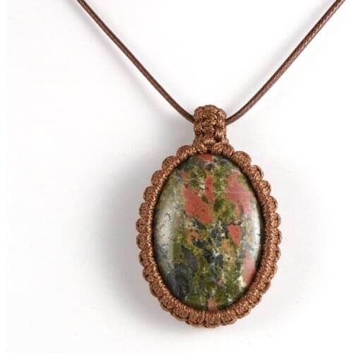 Wax Rope Wrap 45mm Big Oval Natural Turquoises Crystal Tiger Eye Stone Pendant Necklaces For Men Women Female 2020 BOHO Jewelry