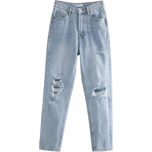 YYCZF 2021 New Women Denim Hole Decoration Loose Comfortable High Waist Plus Size Fashionable Casual Washed Jeans Famme