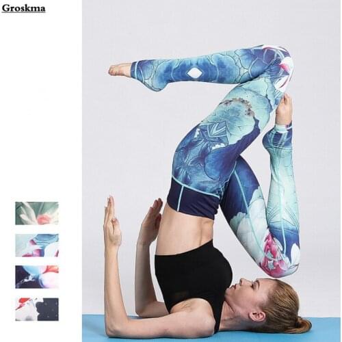 Good quality women printed yoga pants sports running leggings fitness gym quick dry tights trousers mallas deporte mujer