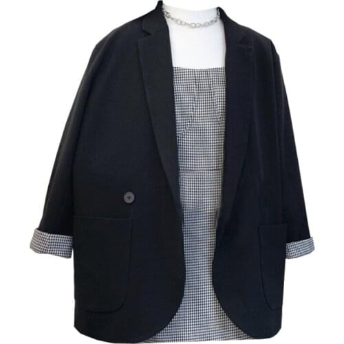 New Autumn Loose Double Breasted Women Blazer Casual Notched Collar Long Sleeve Female Jackets 2021 Ladies Suit Coats