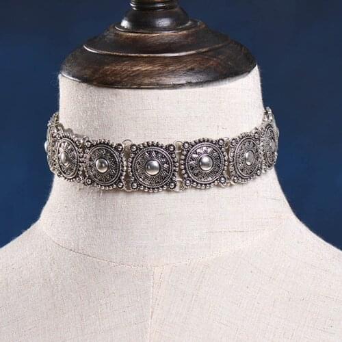 Vintage Boho Antique Silver Color Tattoo Statement Necklace Retro Beads Collar Choker Necklace Women Neck Jewelry LX