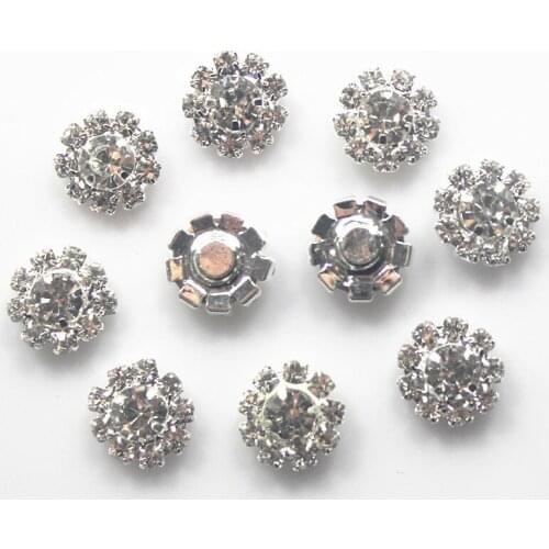 100Pcs 12mm Round Rhinestone Crystal Buttons DIY Wedding Invitation Embellishments Hair Flower Accessory