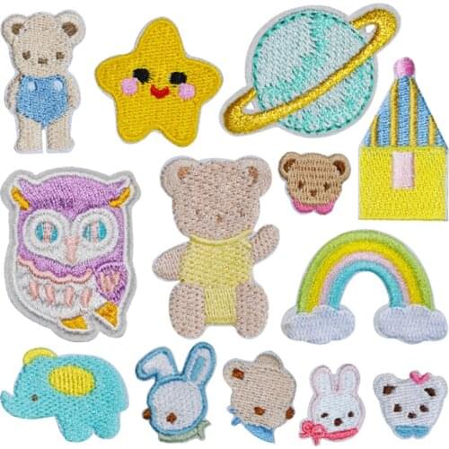100pcs/lot Anime Small Embroidery Patch Animal Bear Bunny Owl Clothing Decoration Sewing Accessory Iron Heat Transfer Applique