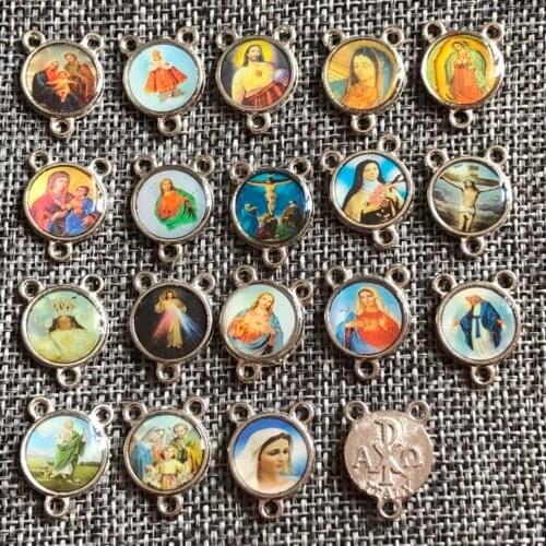 100pcs/PACK Free ship cheap Assorted twelve images rosary centerpiece,3 hole center,Jesus Christianism Icon Charm centerpiece