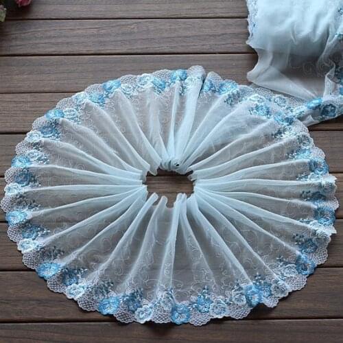 2 Yards Lace Trim Blue Flowers Floral Embroidered Tulle Lace 7.48 Inches Wide
