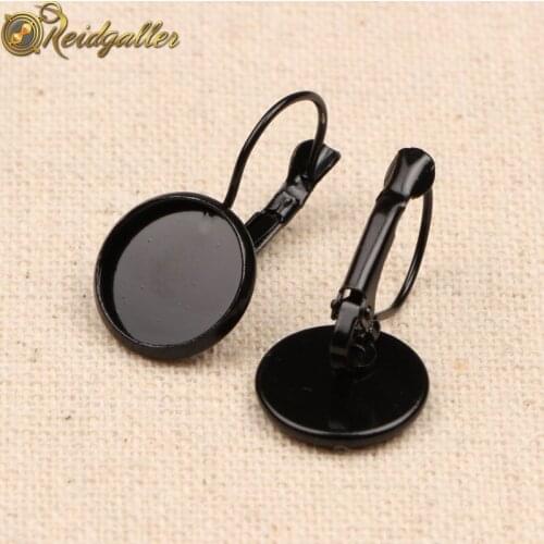 Reidgaller 20pcs Fit 12mm Round Cabochon Earring Base Settings diy Black Metal Alloy Vintage Earrings Blank Tray findings