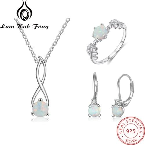 3 Pcs/set 925 Sterling Silver Opal Jewelry Sets Women Necklaces Rings Earrings Sets Korean Wedding Jewelry Sets (Lam Hub Fong)