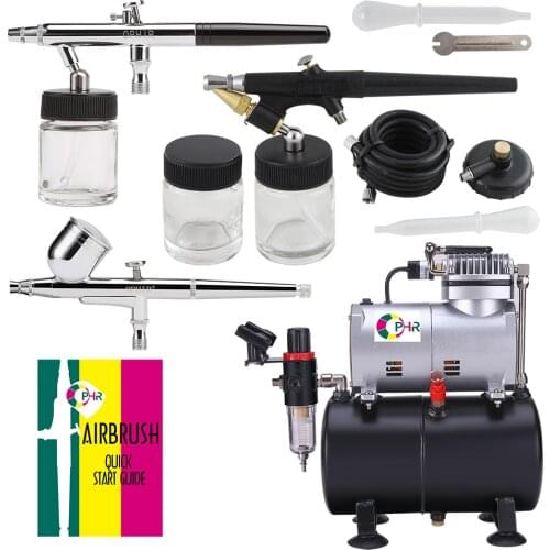 OPHIR 3x Dual Action Airbrush with Air Tank Compressor Spray Gun for Cake Decoration Makeup Car Model Hobby _AC090+004A+071+072