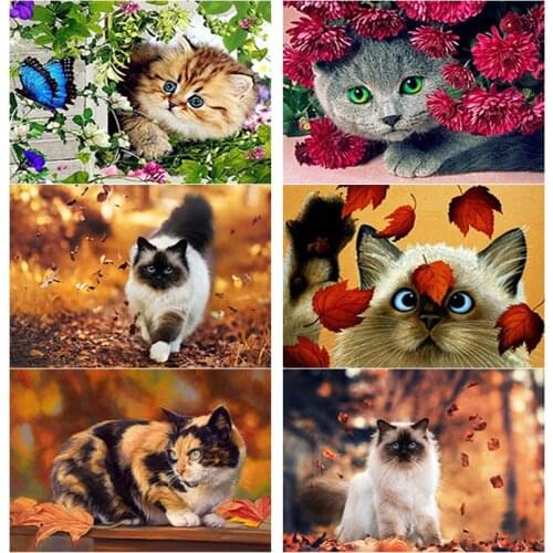 5D DIY Diamond Painting Full Square Round Drill Cute Cat Diamond Embroidery Animal Cross Stitch Manual Crafts Home Decor Gift