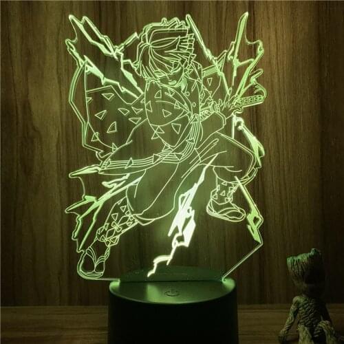 Anime Demon Slayer Agatsuma Zenitsu Thunder Breathe Action Figure 7 Colors Touch Optical Illusion Table Lamp Model 3D Nightlight
