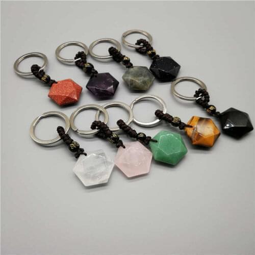 1Pcs Natural Stone Keychain Natural Quartz Stone Pendant Key Rings Pink Crystal Key Chains Fashion Bag Accessories