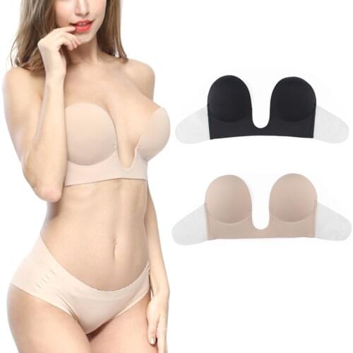 Invisible Push Up Bra Strapless Bras Dress Wedding Party Sticky Self-adhesive Silicone Brassiere Breathable Deep U Bra 2021 New