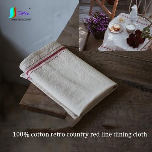 100% cotton retro country red line stripe dining cloth Tea towel,Natural, no bleaching fabric A0360F