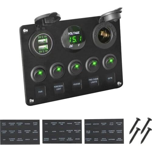 LEEPEE Digital Voltmeter Dual USB Port 12V Outlet Combination Car Marine LED Rocker Switch Panel Waterproof