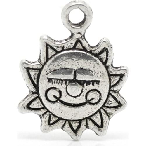 DoreenBeads 50PCs Silver Color Sun Flower "Made with a Smile" Charm Pendants 16mmx12mm( 5/8"x 4/8") (B19384), yiwu
