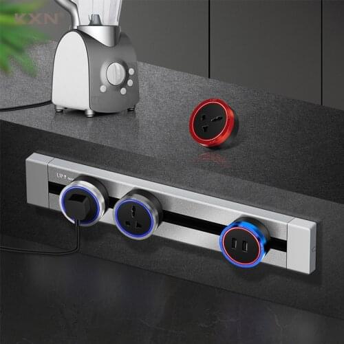KXN Electric Wall-Mounted Power Track Socket Surface Extension Sockets with LED Adapers/Plugs for Home Kicthen Office