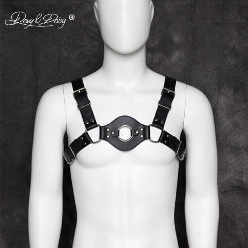 DAVYDAISY PU Leather Erotic Vest BDSM Bondage Metal Ring Penis Gay Chest Half Harness Belt Adult Game Male Sexy Costumes TA510