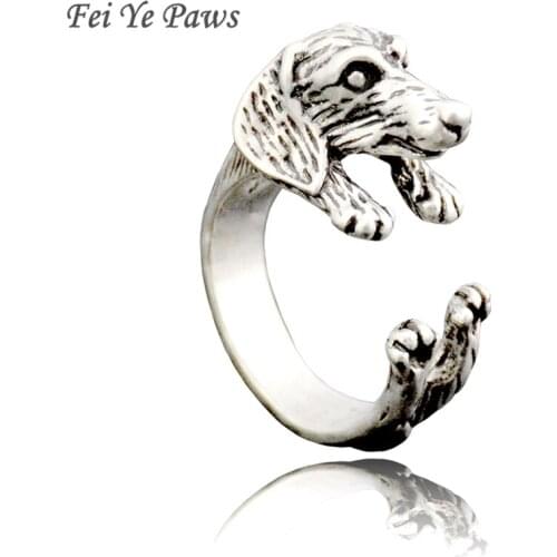 Fei Ye Paws Boho Midi Finger Dachshund Ring Anel Men Brass Knuckle Dog Sausage Animal Rings For Men Women Fashion Jewelry Gift