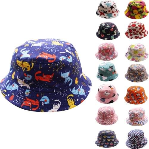 FOCUSNORM 15 Colors Infant Kids Girls Boys Summer Bucket Hats Cartoon Print Sun Wide Brim Outdoor Hats