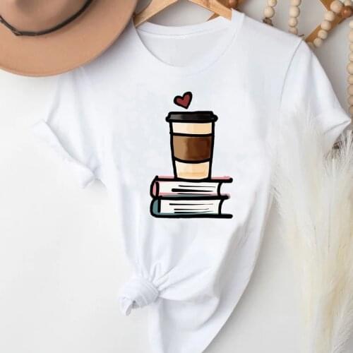 T-shirts for Women Cartoon Coffee Sweet Love 90s Spring Summer Printing Clothes Stylish Tshirt Top Lady Print Girl Tee T-Shirt