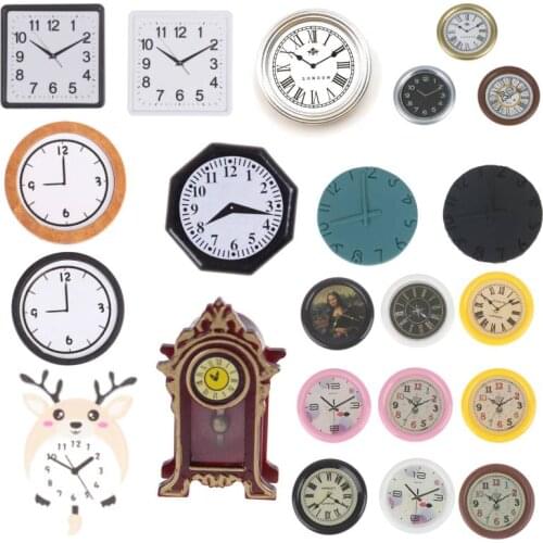 Hot Sale 1:12 Scale Resin Dollhouse Wall Clock Play Doll House Miniaturas Home Decor Accessories Toy Pretend Play Furniture Toy