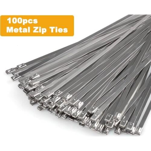 100PCS 4.6x100/150/200/250/300/400/500mm STAINLESS STEEL METAL CABLE TIES TIE ZIP WRAP EXHAUST HEAT STRAPS INDUCTION PIPE