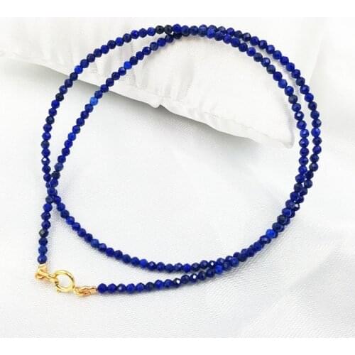 Lii Ji Lapis Lazuli Necklace Natural Gemstone Approx 2mm 925 Sterling Silver Gold Plated Choker Tiny Sparkling Delicate Jewelry