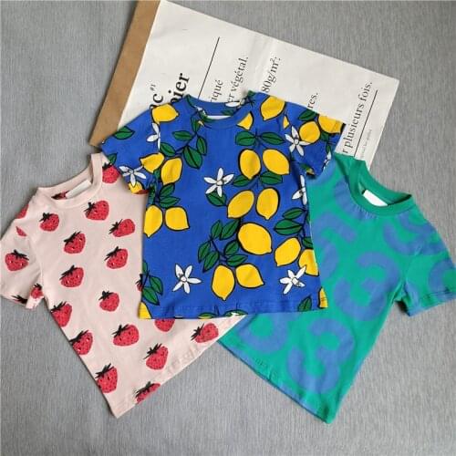 Lashojas 2021 Lemons blue tee Numbers green tee Strawberries pink tee for kids boys girls summer top