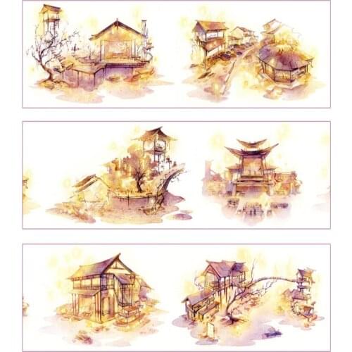 8.5cmx5m Wide Chinese Ancient Style Washi Tape Small Town At Night