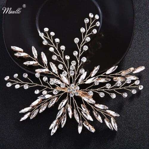 Miallo Fashion Gold Color Hair Clips Handmade Crystal Hair Jewelry Accessories Barrettes Wedding Headdress Women Hairpieces
