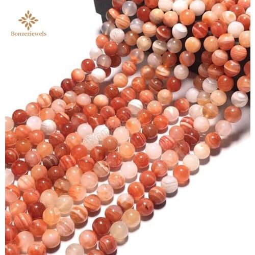 Natural Peach Striped Orange Botswana Agates Round Loose Gem Stone Beads For Jewelry Making DIY 6 8 10 MM 15" Strand Pick Size