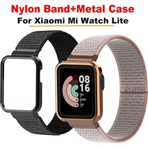 Nylon Band Metal Case Protector For Xiaomi Mi Watch Lite Bracelet For Mi Watch Lite Strap Nylon Loop Wristband Belt Protective