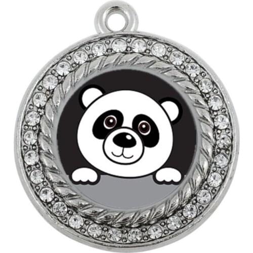 NEW FSHION ANIMALS PEEKING PANDA CIRCLE CHARM antique silver plated jewelry accessory