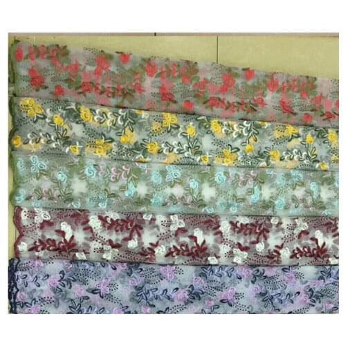 New childrens gauze embroidered wedding dress lace fabric flower leaf LIANTENG embroidered fabric