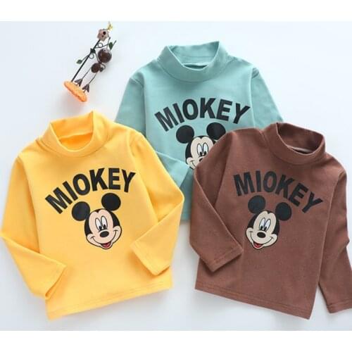 Girls' Clothing 2021 New Spring Boys High-neck Cartoon Shirt Autumn and Winter Cute Long-sleeved Tops Warm Bottoming Shirt