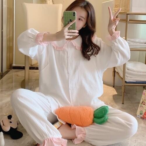 Maternity Nightwear Korean Pregnant Clothing Cotton Breastfeeding Sleepwear Pregnancy Clothes Pregnancy Pyjama Homewear Set