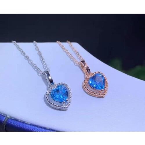 Blue Topaz Heart Shaped Pendant Necklace S925 Pure Silver Fine Fashion Elegant Charming Wedding Jewelry for Women Free Shipping