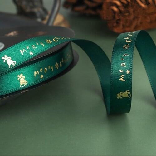 9mm 50yards Christmas Ribbon Gold Stamp The Bell for Bow Pin Hair Accessory Flower Gift Box Wrapping Crafts Packing DIY