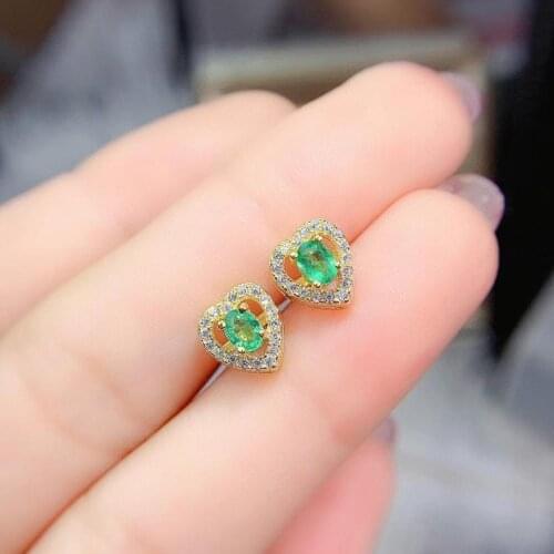 Romantic elegance heart Peach Natural green Emerald stud earrings S925 silver natural gemstone earrings girl party gift jewelry