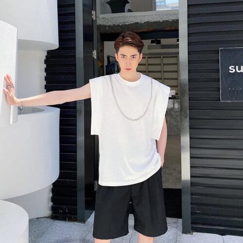 Japanstyle Loose Tee Fashion Clothes Mens Wear Chain Design Roun Collar Loose T-Shirt for Male 2021 Summer New