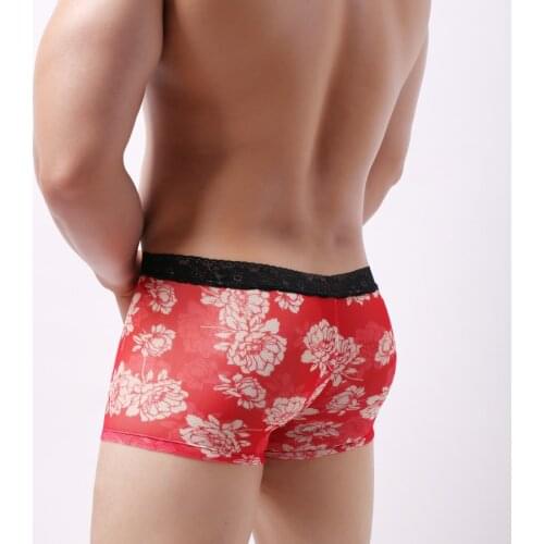 New Mens Underwear Boxer Men Panties Silk Mesh Boxers Hombre Print Cuecas Masculina Boxershorts Underpants Man Homme HT048