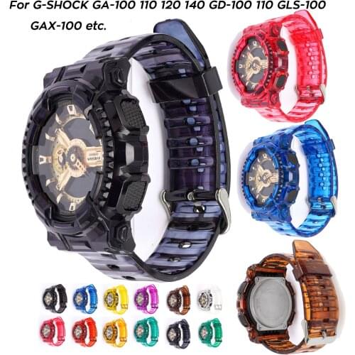Waterproof Watch Band Shock Impact Resistant Case for Casio G-SHOCK GA-110 120 GD GLS GAX 100 Clear TPU Watch Cover Strap Set