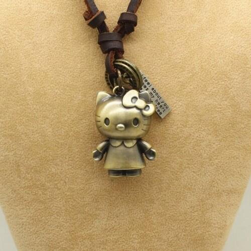 XiongHang Leather Men Necklaces Pendants With Cat Punk Vintage Adjustable Brown Rope Chain Male Jewelry Women Jewellery
